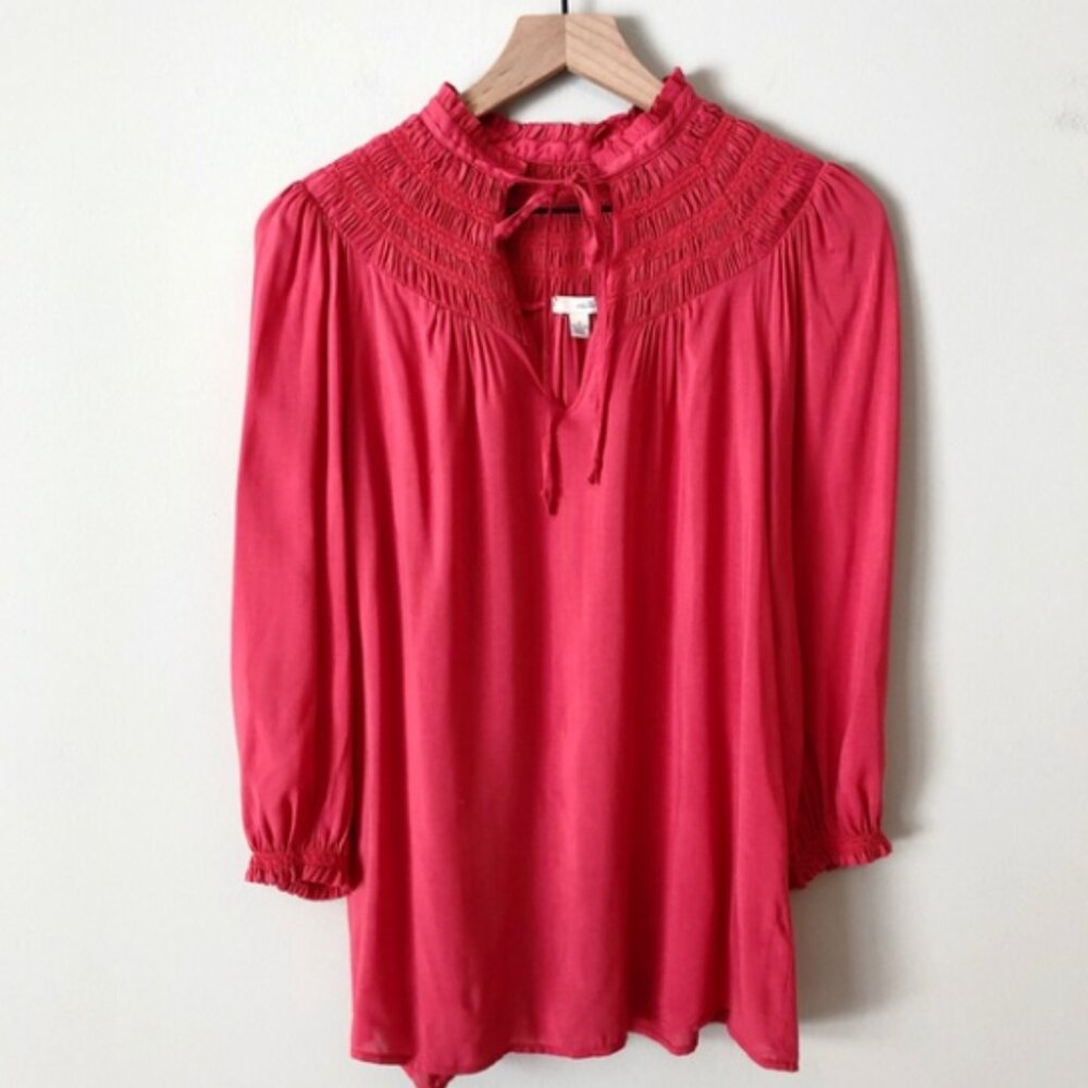 Women's Anthropologie Odille Red Peasant Shirt with Ruffles and Drawstring